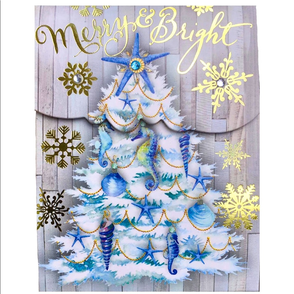 Punch Studio Gold Foil Gem Embellished Mini Notepad, Merry Seahorse Tree (66652)